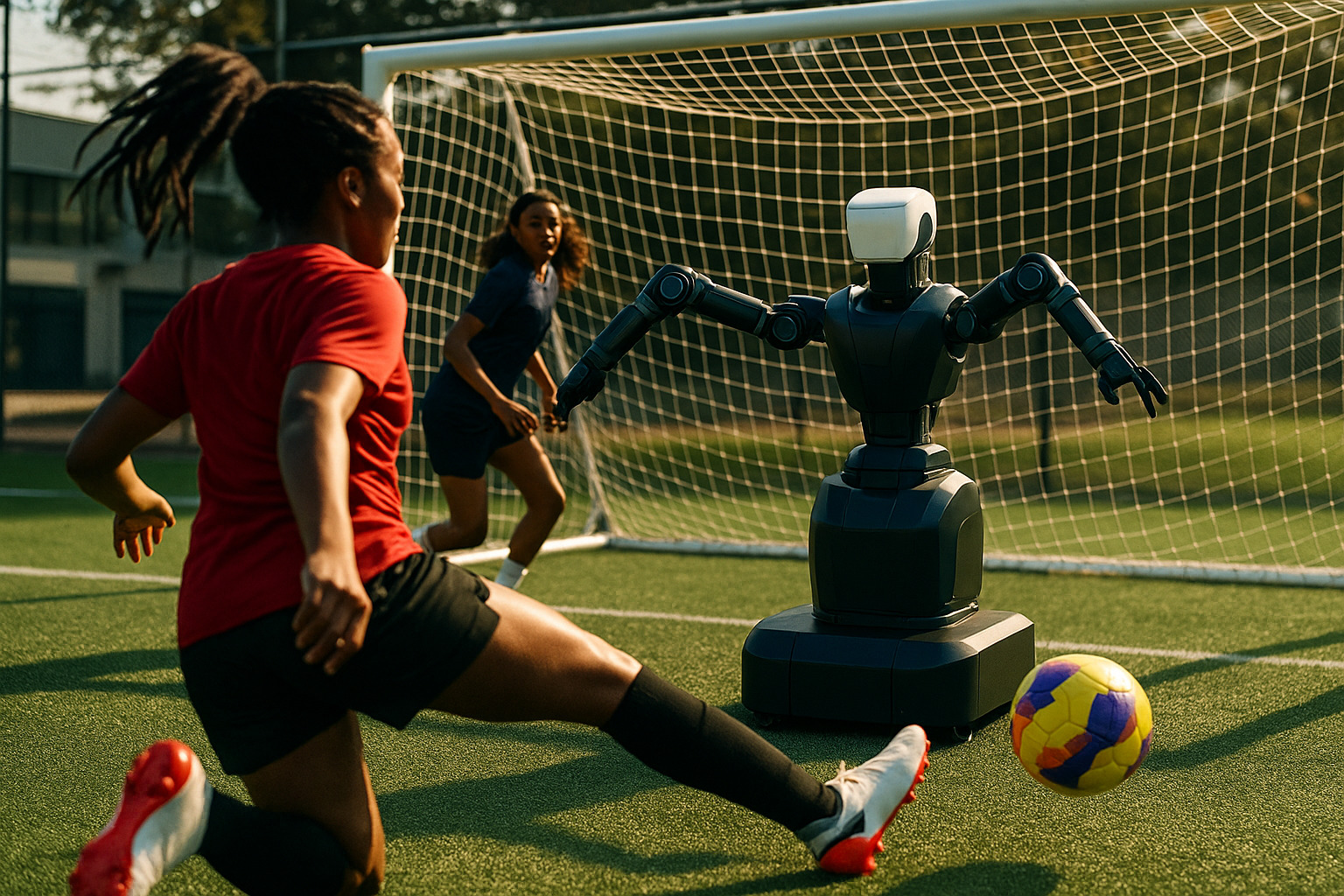 Robotic goalkeeper training system in action