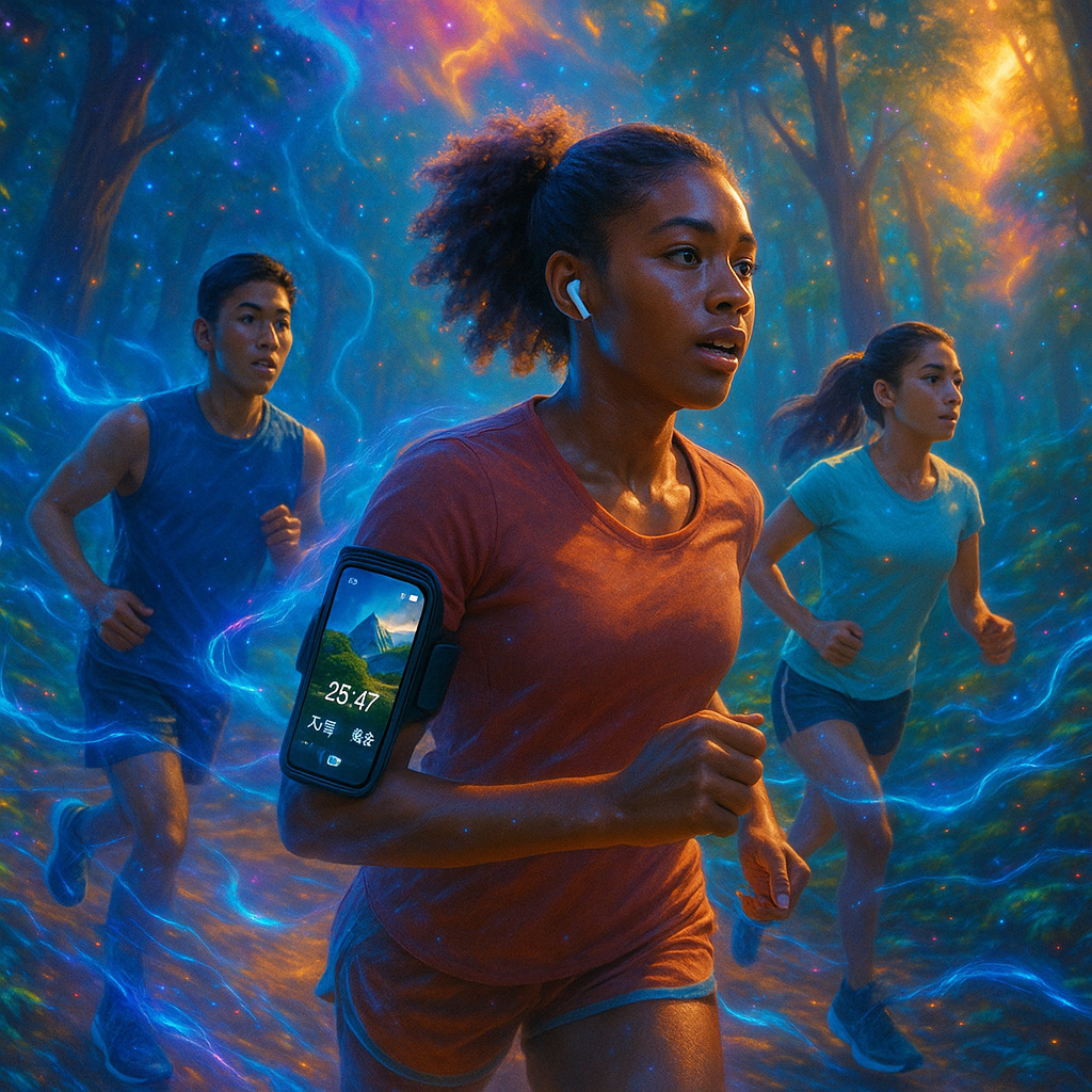 Youth athletes running with immersive audio coaching